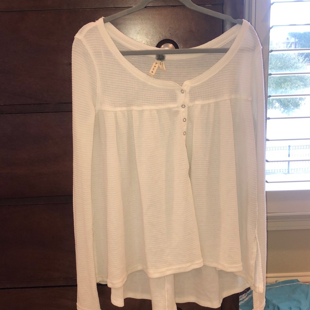 FREE PEOPLE white flowy henley